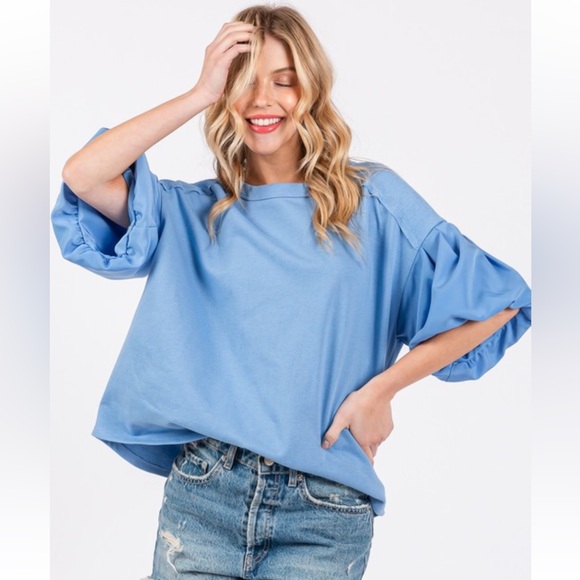 Fabulous Contrast Solid Balloon Sleeve Top - Picture 2 of 6